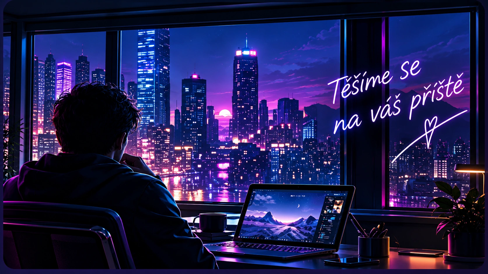 Atmosféra neonového digitálního studia