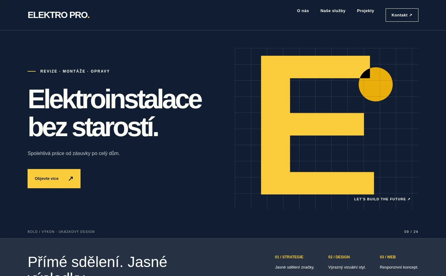 Vizuální ukázka Moderní web pro elektrikáře